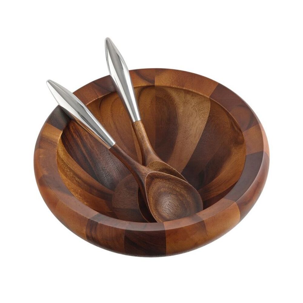 Nambe Yaro Salad Bowl With Servers, Grey